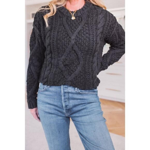 FREE PEOPLE Cutting Edge Cotton Cable Sweater in Black Size X-Large - Picture 14 of 14